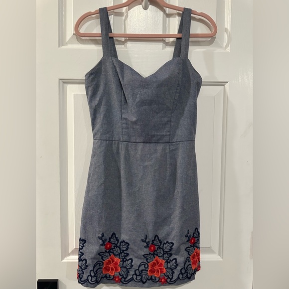 Mi Ami Dresses & Skirts - Mi Ami Denim Mini Dress with Floral Embroidery